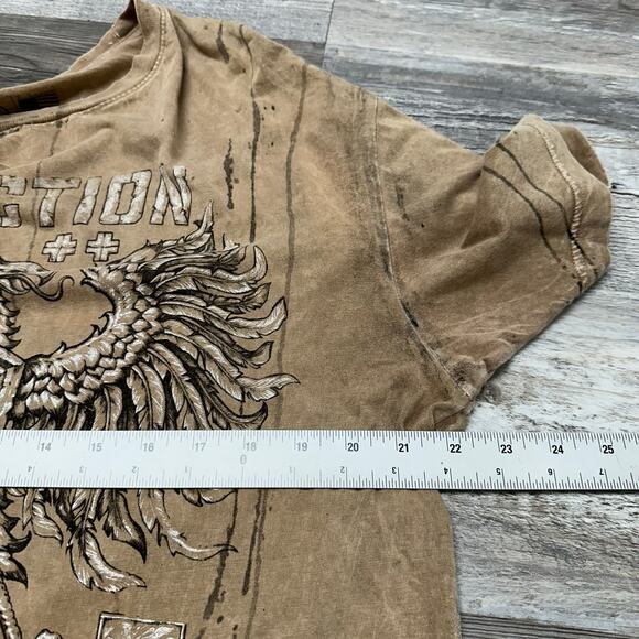 Affliction Tan Black Mens XL Wings Coat of Arms Mallgoth Tattoo T-Shirt CyberY2K - Picture 5 of 8